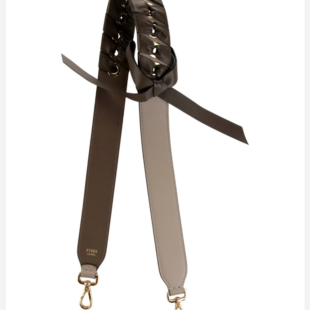 Fendi Two-Tone Leather Bow Strap You Shoulder Strap with Gold Accents